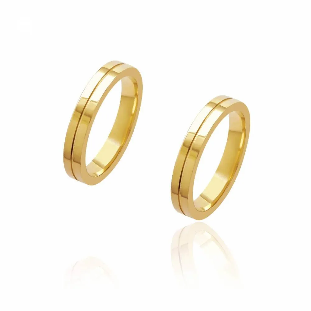Par de Alianças Friso Central 18K